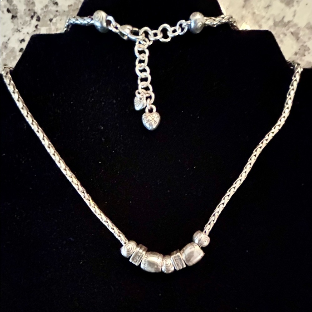 BRIGHTON Vintage 18” Chain Necklace Sliding Bead Charms Heart Silver Plate.